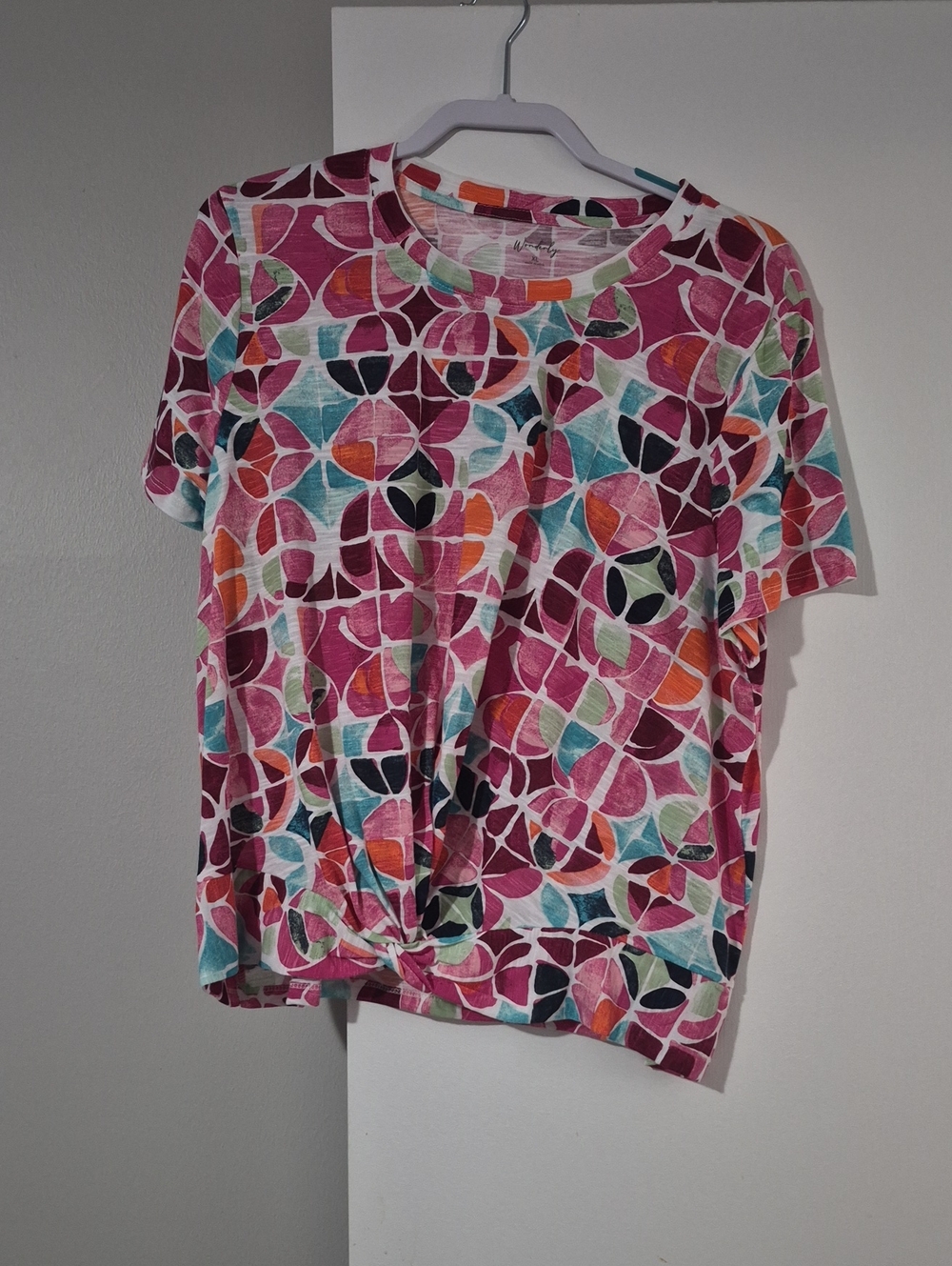 Wonderly Pink Multi-Color Short Sleeve Knot Tee